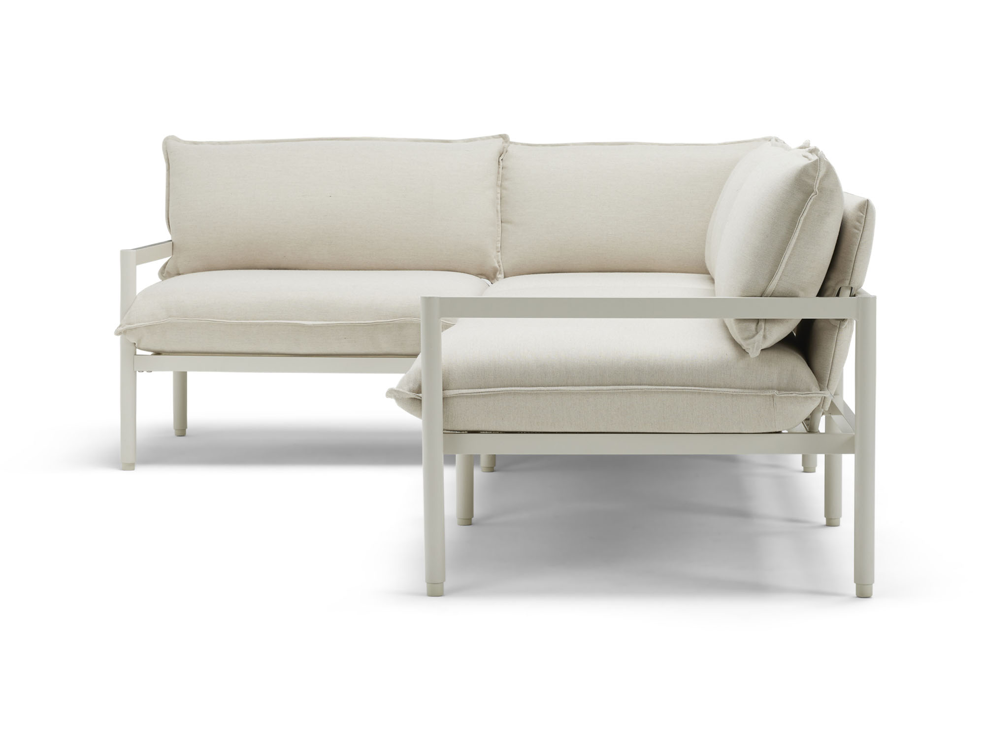 Side view of 2-piece white outdoor sectional sofa